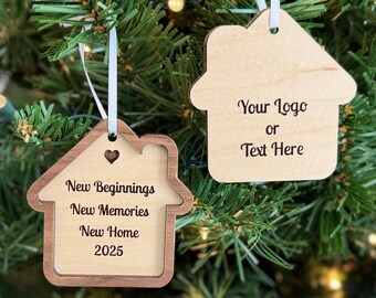 Realtor Branded New Homeowner Gift Ornament - Housewarming Gift - New Beginnings New Memories New Home Ornament - Realtor Gift with Logo