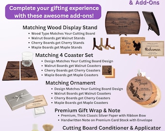 Upgrades and Add-Ons: Cutting Board Display Stand, Gift Wrap, & Ornament Add-on for orders from The Knotty Walnut - Lake Boards
