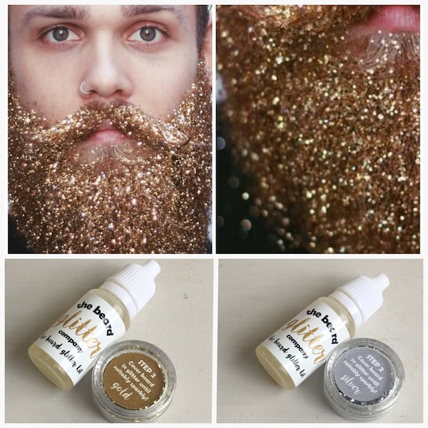 Bart Glitter Kit 2 Farbe Set Gold & Silber geheime Santa Party Kostüm