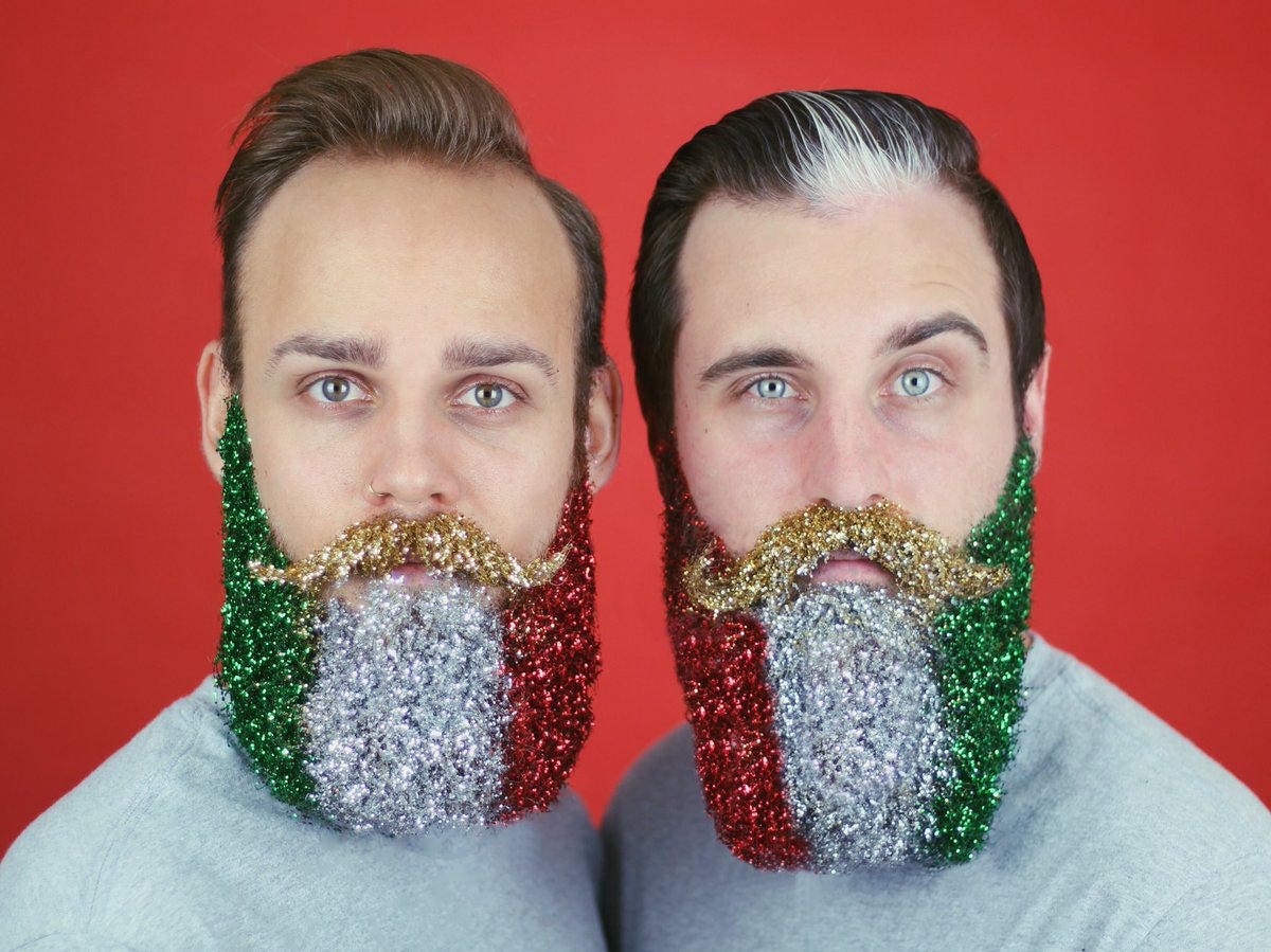 Festive Glitter Beard Kit 4 Christmas Colours Set red,green,silver