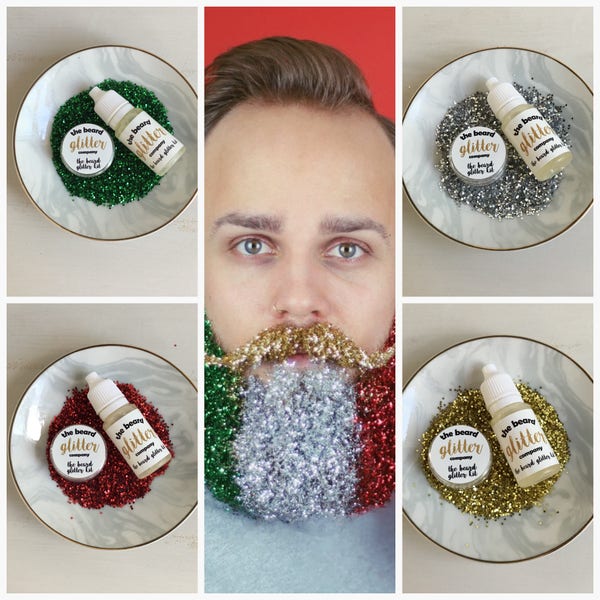 Festive Glitter Beard Kit 4 Christmas Colours Set (Red,Green,Silver,Gold)