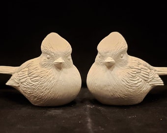 Unpainted Ceramic Cardinal Pair, Unfinished Bisque, Ready to paint Ceramics, 2" Tall Set, Home Decor, Cardinals, Red Bird, Bird of Loved One
