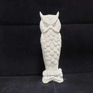 Unpainted Ceramic Tall Slim Owl, Unfinished Bisque, Bird Ceramics Figurine, Tall Owl Statue, Ready to Paint, 9&quot; Tall