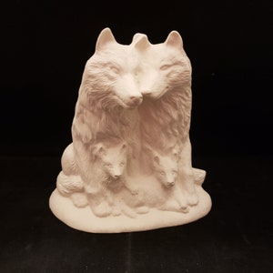 Unpainted Ceramic Wolf Family, Unfinished Bisque Wolves, Ready to Paint, 5.5" Tall, Ready to Paint, Sold Separately, Part of Wolf Set