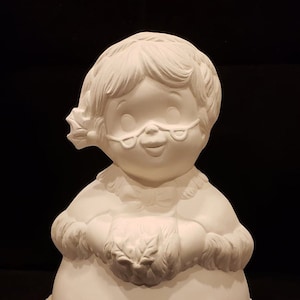 Unpainted Ceramic Mrs. Claus, Unfinished Bisque, Winking Santa&#39;s Wife, Part of Set, Ready to Paint, Santa sold separately