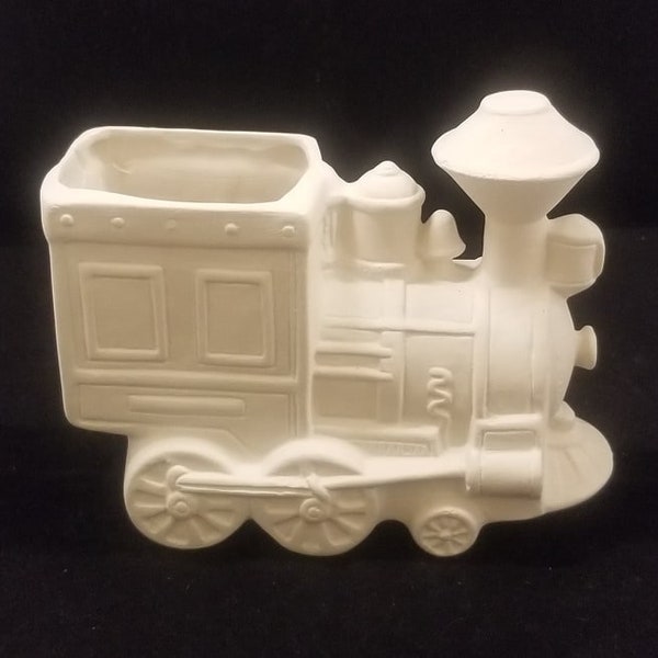 Unpainted Ceramic Bisque Train Engine, Unfinished Bisque, Christmas Train, Ready to Paint, Train Planter, Kid's Room Decor, Train Decor