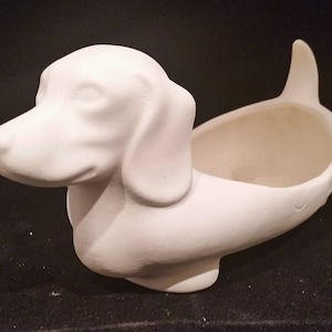 Unpainted Ceramic Dachshund Dish, Unfinished Bisque, Weenie Dog, Wiener Dog Planter,  Ready to Paint, 3.5" Tall, Kids Adults, Room Decor