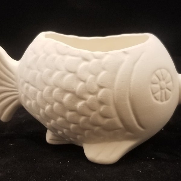 Unpainted Ceramic Cute Fish Planter Dish, Unfinished Bisque, Ceramics, 2.5" Tall, Ready to Paint Art, Home Decor, Goldfish Bowl, Glazed