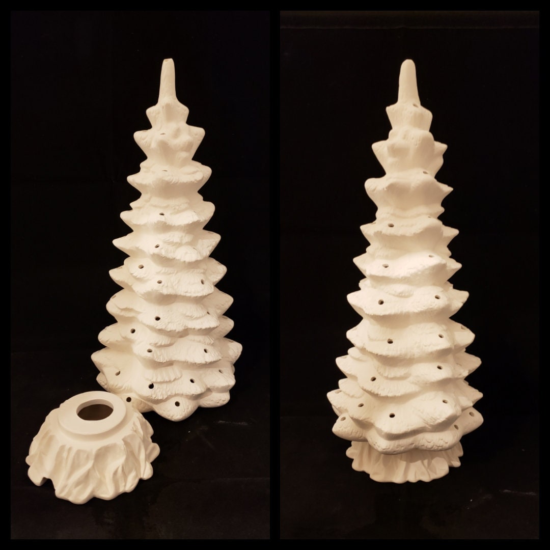 Unpainted Ceramic Christmas Tree and Base, Unfinished Bisque, Ready to