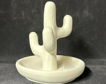 Unpainted Ceramic Bisque Cactus Ring Holder, Unfinished Ceramics, Ready to Paint, 4" Tall, Small Jewelry Holder, Ring Dish, Cactus Theme