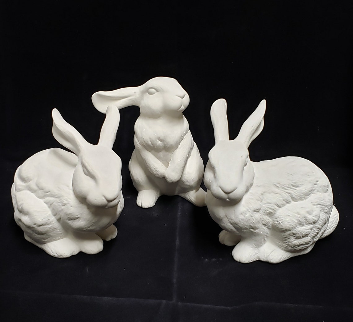 Unpainted Ceramic 3 Bunny Set Unfinished Bisque Unpainted Etsy