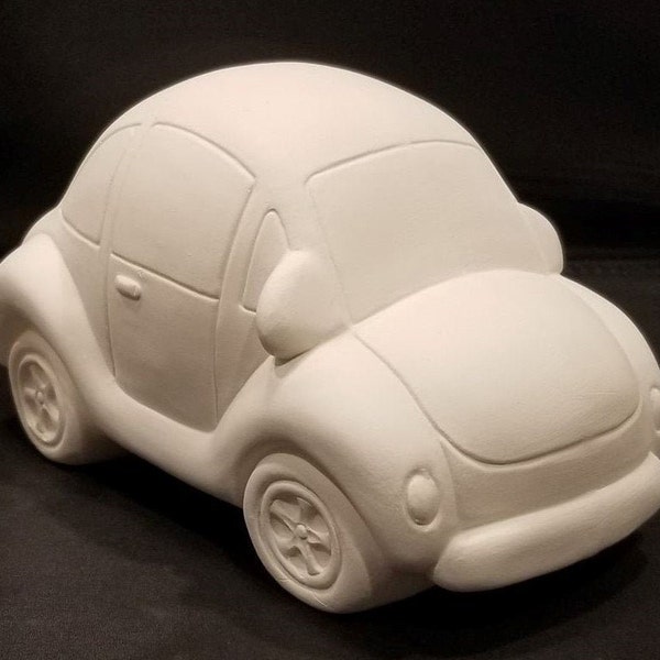 Unpainted Ceramic Beetle Bug Car, Unfinished Bisque, Peace Bug, Love Bug, Ready to Paint, Kids Adults, Car Bank