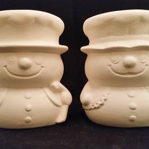 Unpainted Ceramic Snowman Votive Holders, Unfinished Bisque, Christmas Ceramics, 3.5" Tall, Ready to Paint Art, Holiday Decor, Snowmen, cute