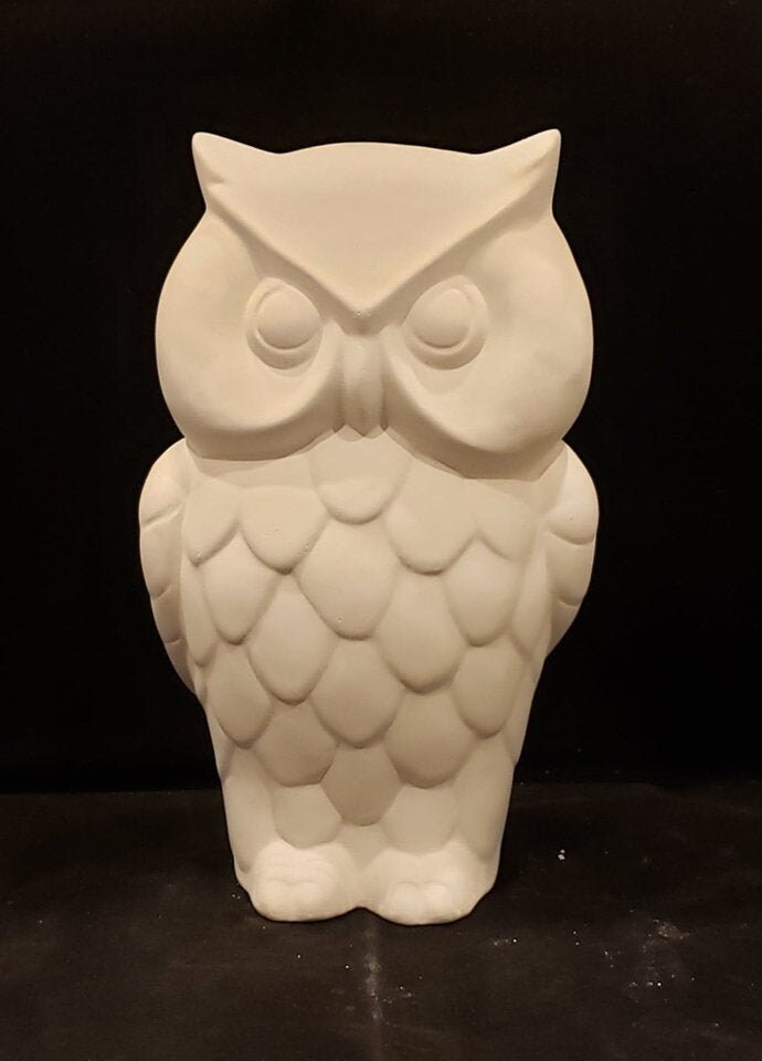 Unpainted Ceramic Tall Wise Owl, Unfinished Bisque, Bird Ceramics Figurine, Wise Owl Statue, Ready to Paint, 6.5" Tall, Part of Owl Set