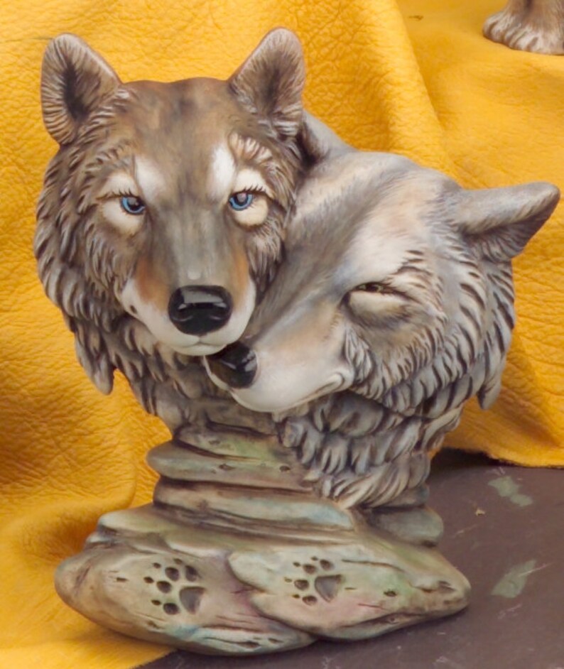 ceramic wolf statue