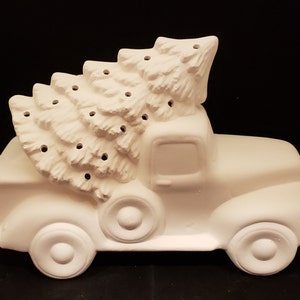 Unpainted Ceramic Christmas Tree Truck, Unfinished Bisque, Red Christmas Pickup, Red Truck, Ready to Paint, Holes/Bulbs/Light Kit Available