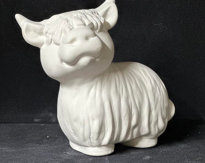 Ceramic Highland Cow, Unfinished Bisque, Unpainted Ceramics, Cow Figurine, Hairy Cow, Ready to