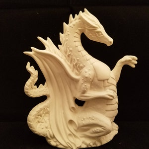 Unpainted Ceramic FIRE Dragon, Unfinished Bisque, Unpainted Ceramics, Ready to Paint, 7" Tall, Fantasy, ceramic Dragon, Fiery Winged Beast