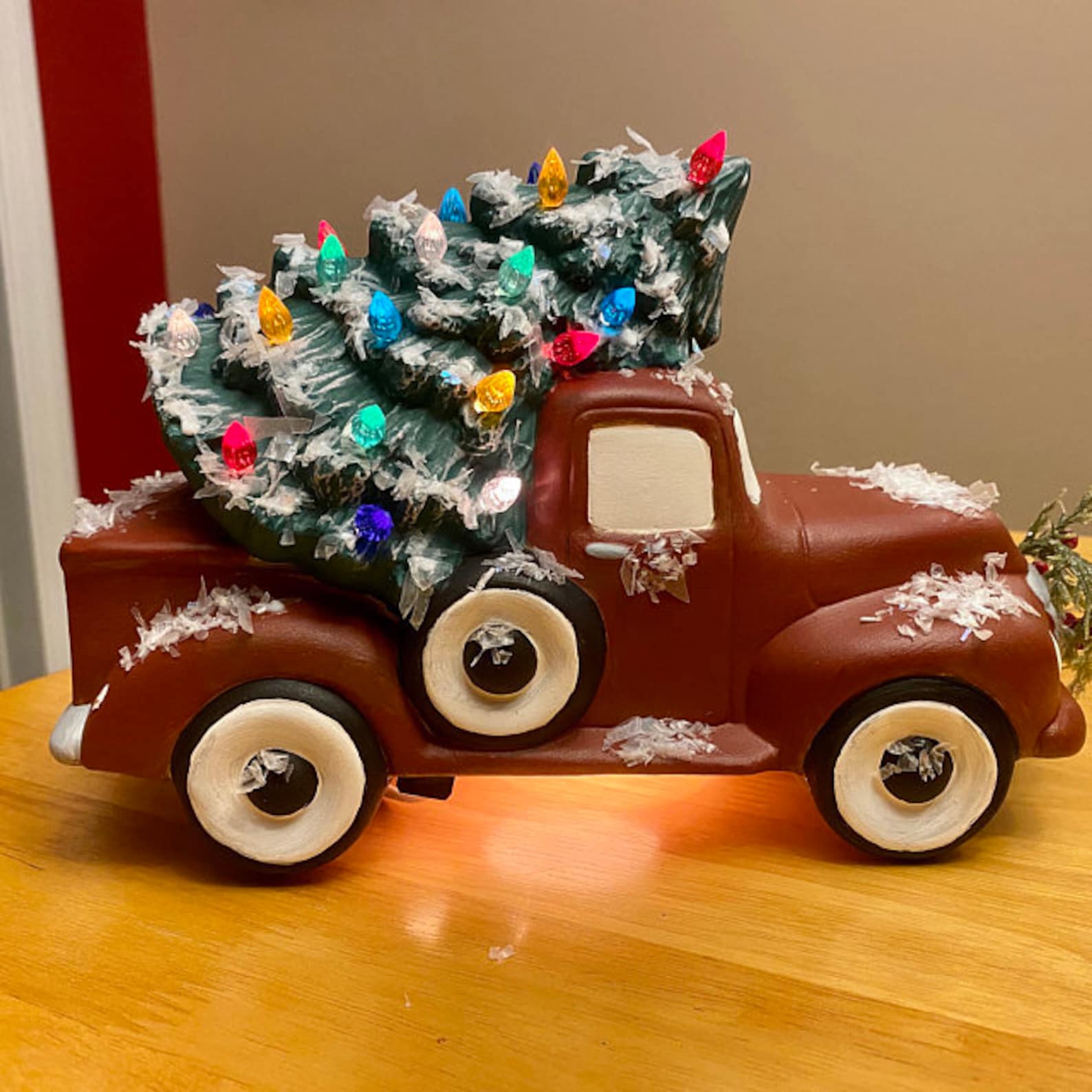 Unpainted Ceramic Christmas Tree Truck, Unfinished Bisque, Red
