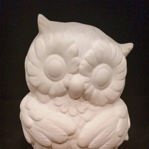 Unpainted Ceramic Cute Owl, Unfinished Bisque, Bird Ceramics Figurine, Wise Owl Statue, Ready to Paint, 5&quot; Tall, Owl Collection, Part of Set