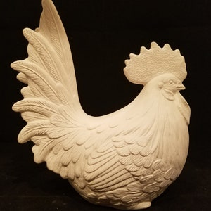 Unpainted Ceramic Sitting Rooster, Unfinished Bisque, Part of Chicken set, Chicken Ceramics, Kitchen Roosters, Ready to Paint, Rooster Decor