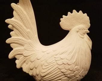 Unpainted Ceramic Sitting Rooster, Unfinished Bisque, Part of Chicken set, Chicken Ceramics, Kitchen Roosters, Ready to Paint, Rooster Decor