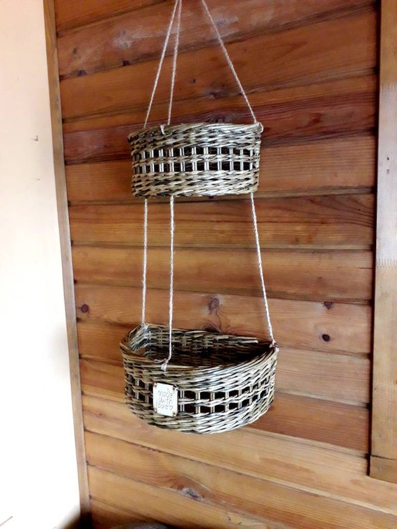 Wicker hanging baskets. Multilevel basket. Natural kitchen Etsy