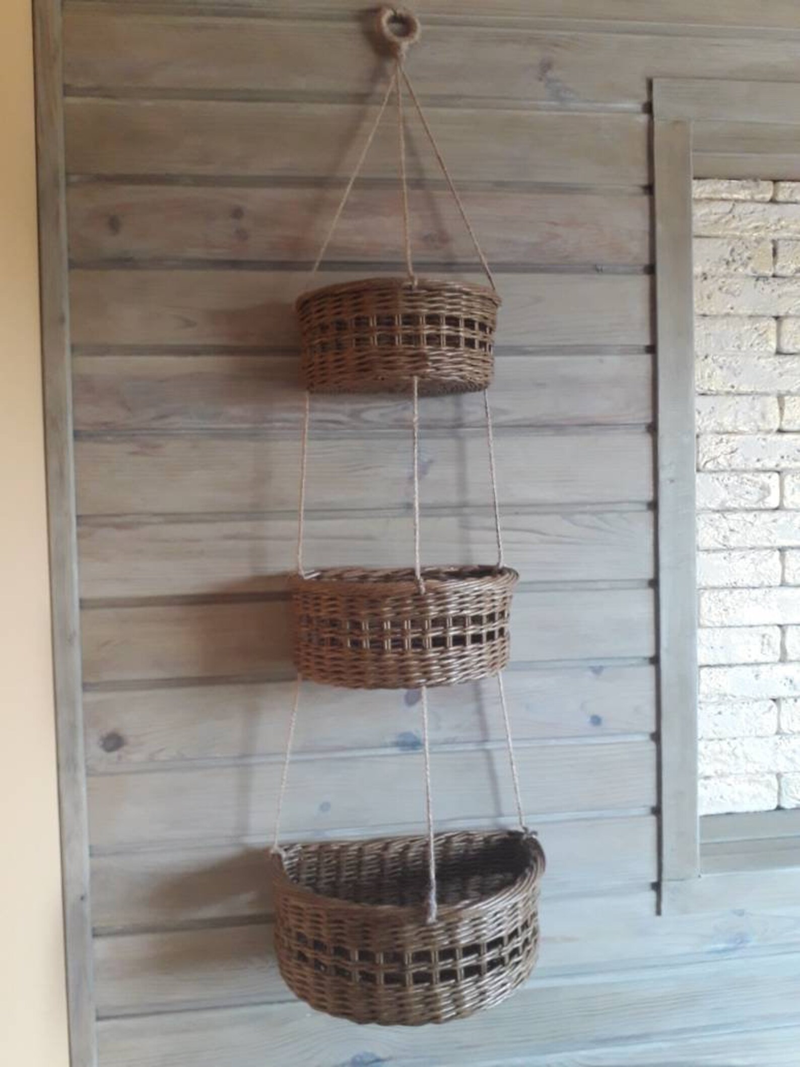 Wicker Hanging Baskets. Multilevel Basket. Natural Kitchen Etsy