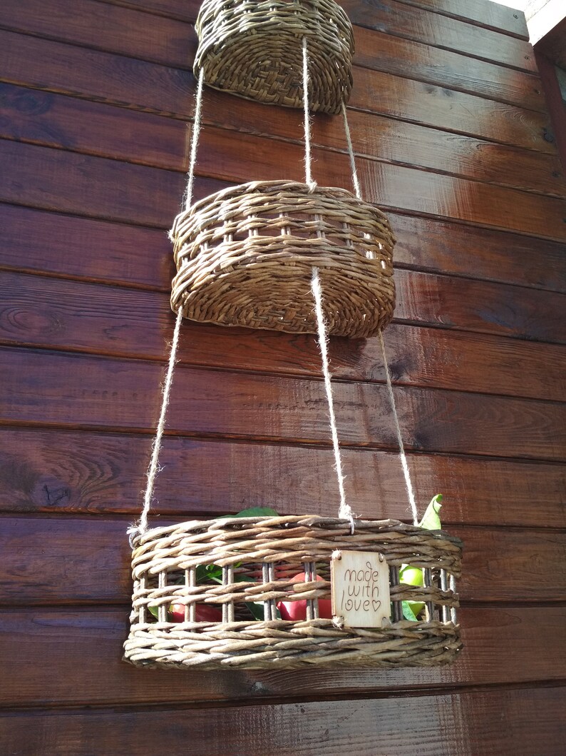 Wicker Hanging Baskets. Multilevel Basket. Natural Kitchen Etsy UK