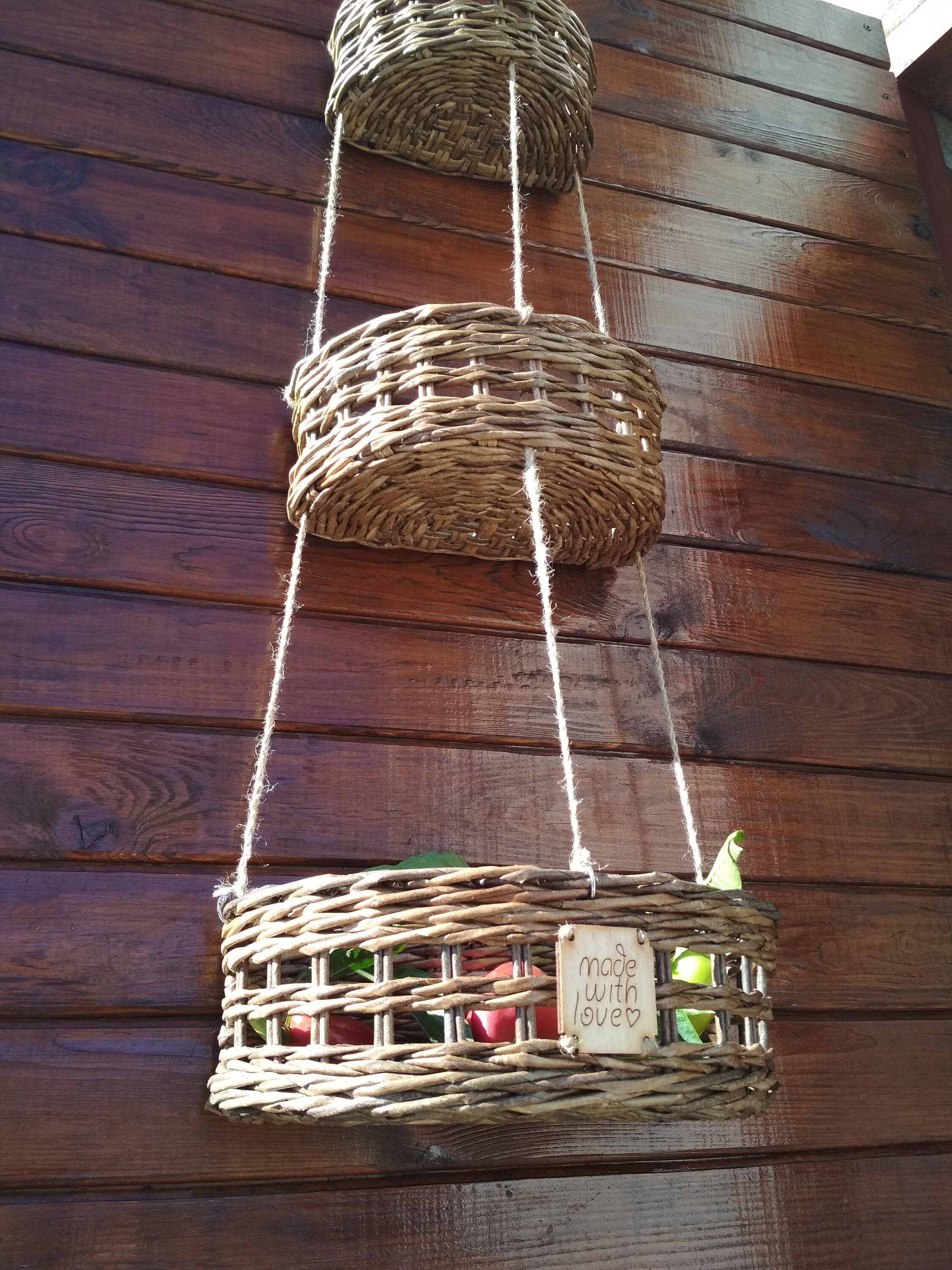 Wicker hanging baskets. Multilevel basket. Natural kitchen Etsy