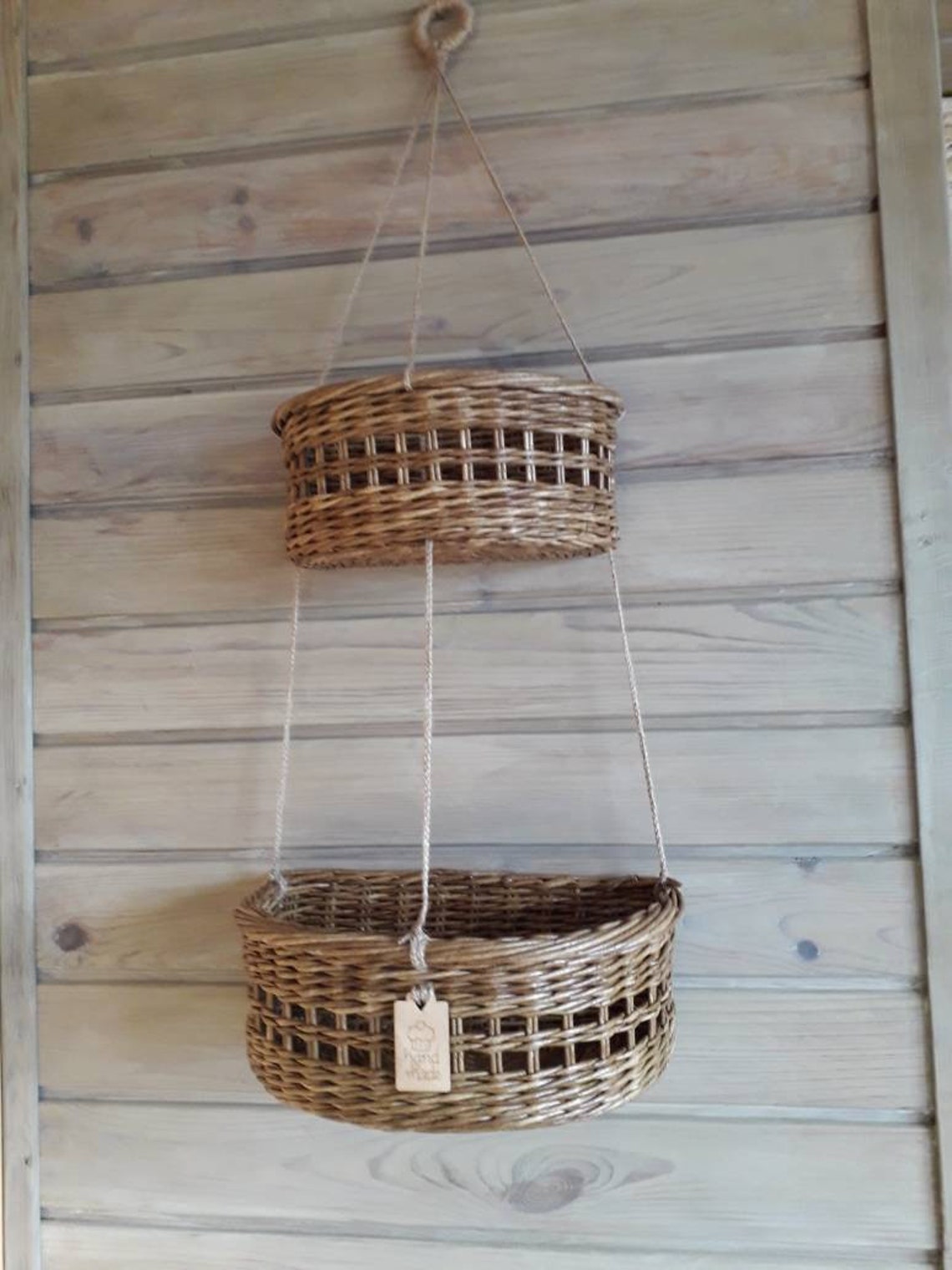 Wicker hanging baskets. Multilevel basket. Natural kitchen Etsy