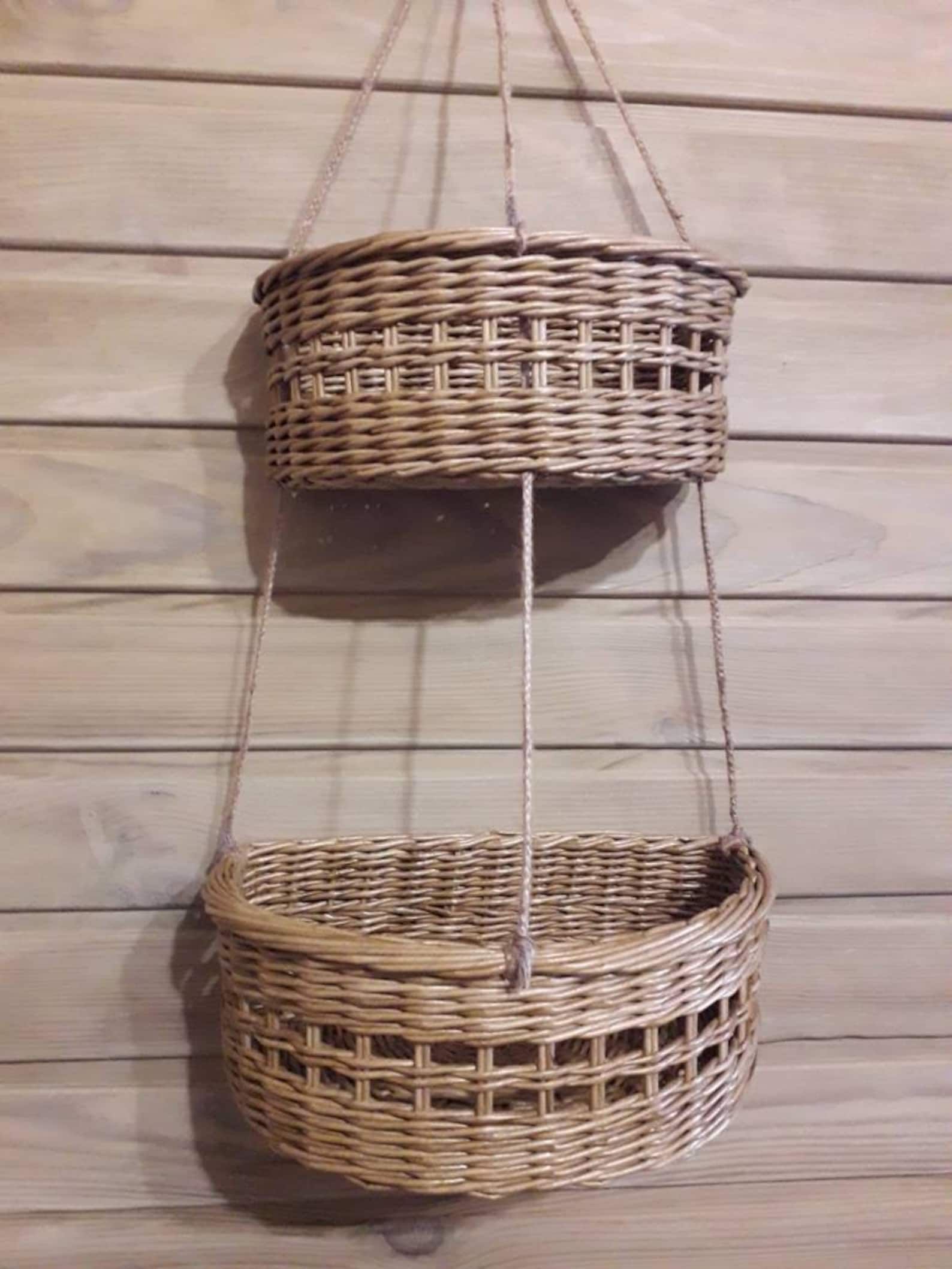 Wicker Hanging Baskets. Multilevel Basket. Natural Kitchen Etsy