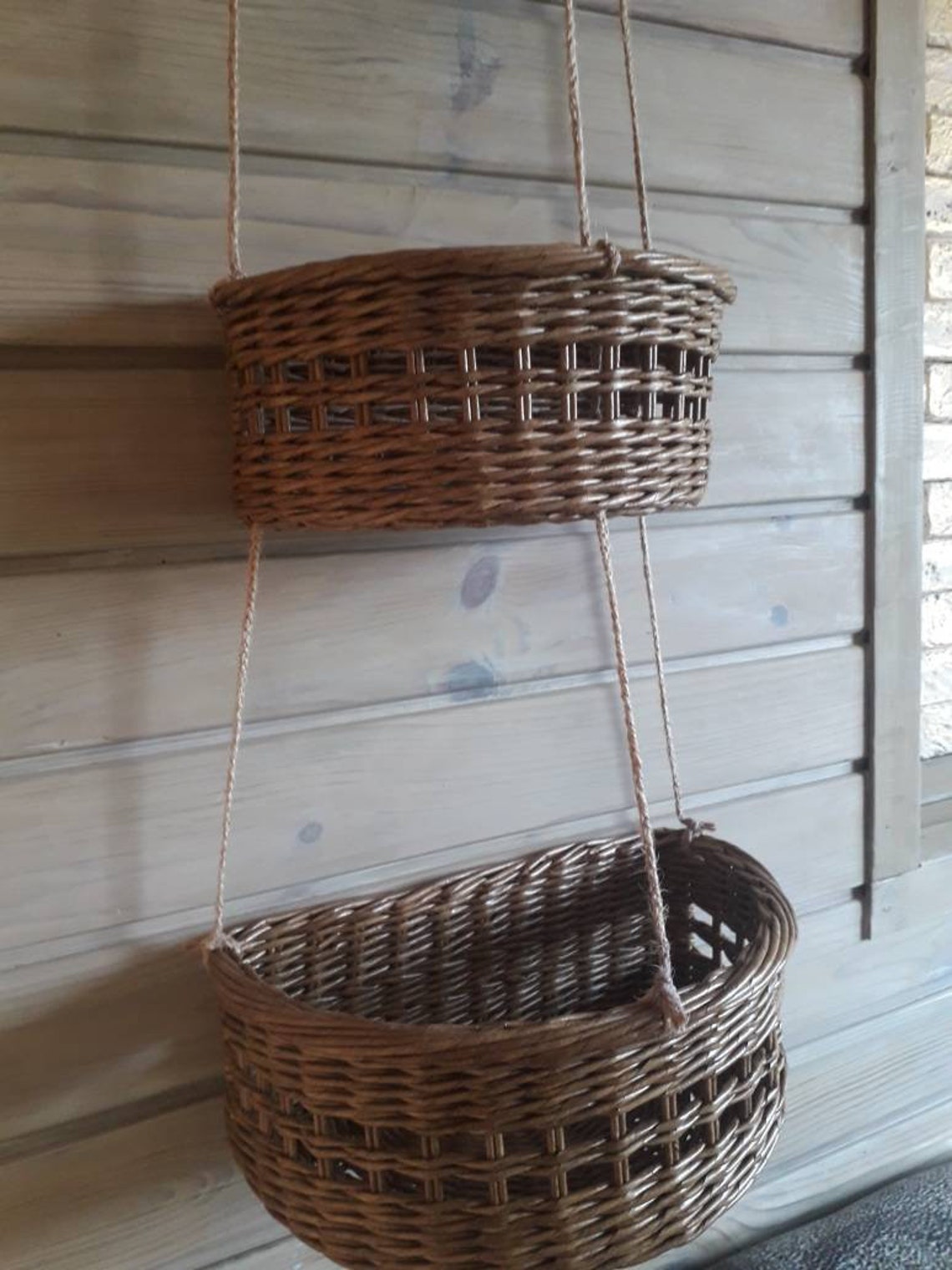 Wicker Hanging Baskets. Multilevel Basket. Natural Kitchen Etsy