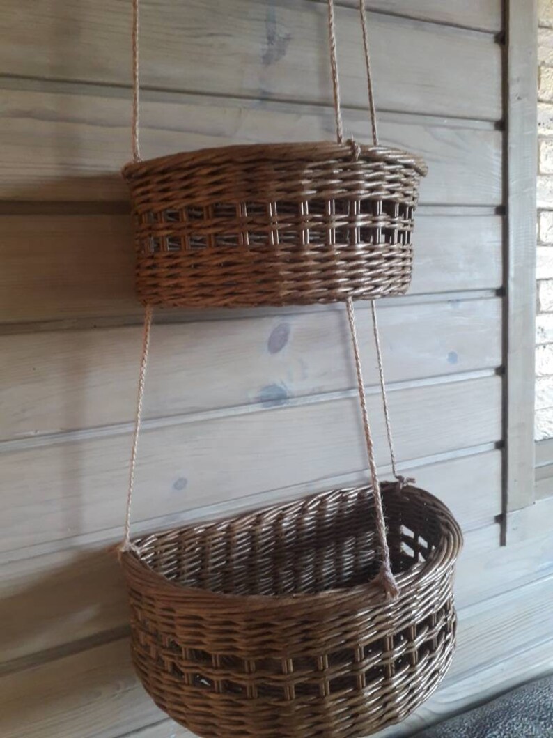 Wicker Hanging Baskets. Multilevel Basket. Natural Kitchen Etsy