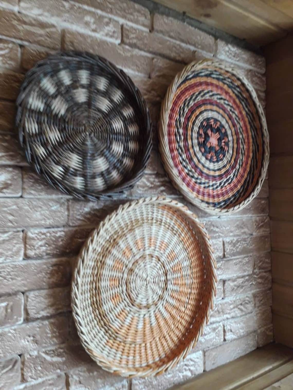 Boho Wall Art. Set of 3 Wall Baskets. Wicker Round Bowl. Etsy