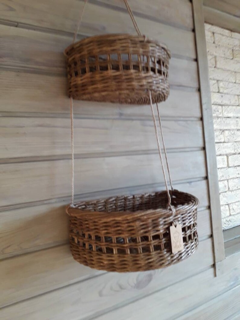 Wicker Hanging Baskets. Multilevel Basket. Natural Kitchen Etsy