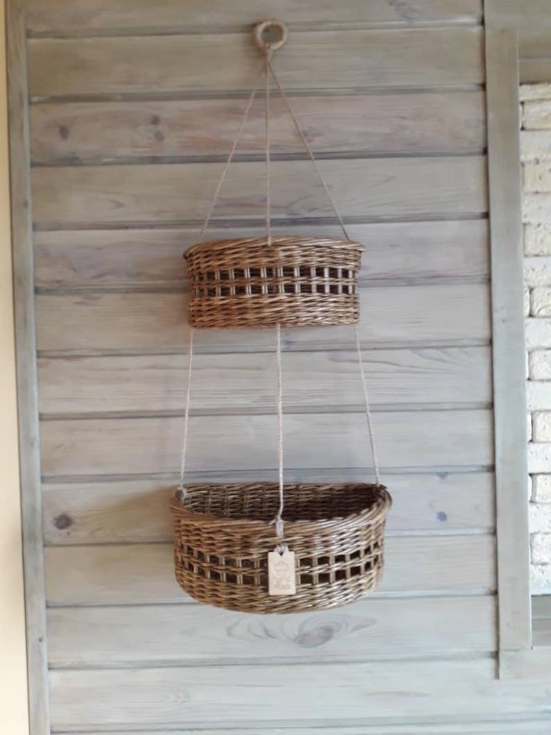 Wicker Hanging Baskets. Multilevel Basket. Natural Kitchen Etsy