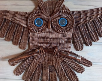 Hibou en osier, hibou sur le mur, décoration murale, style rustique, cadeau