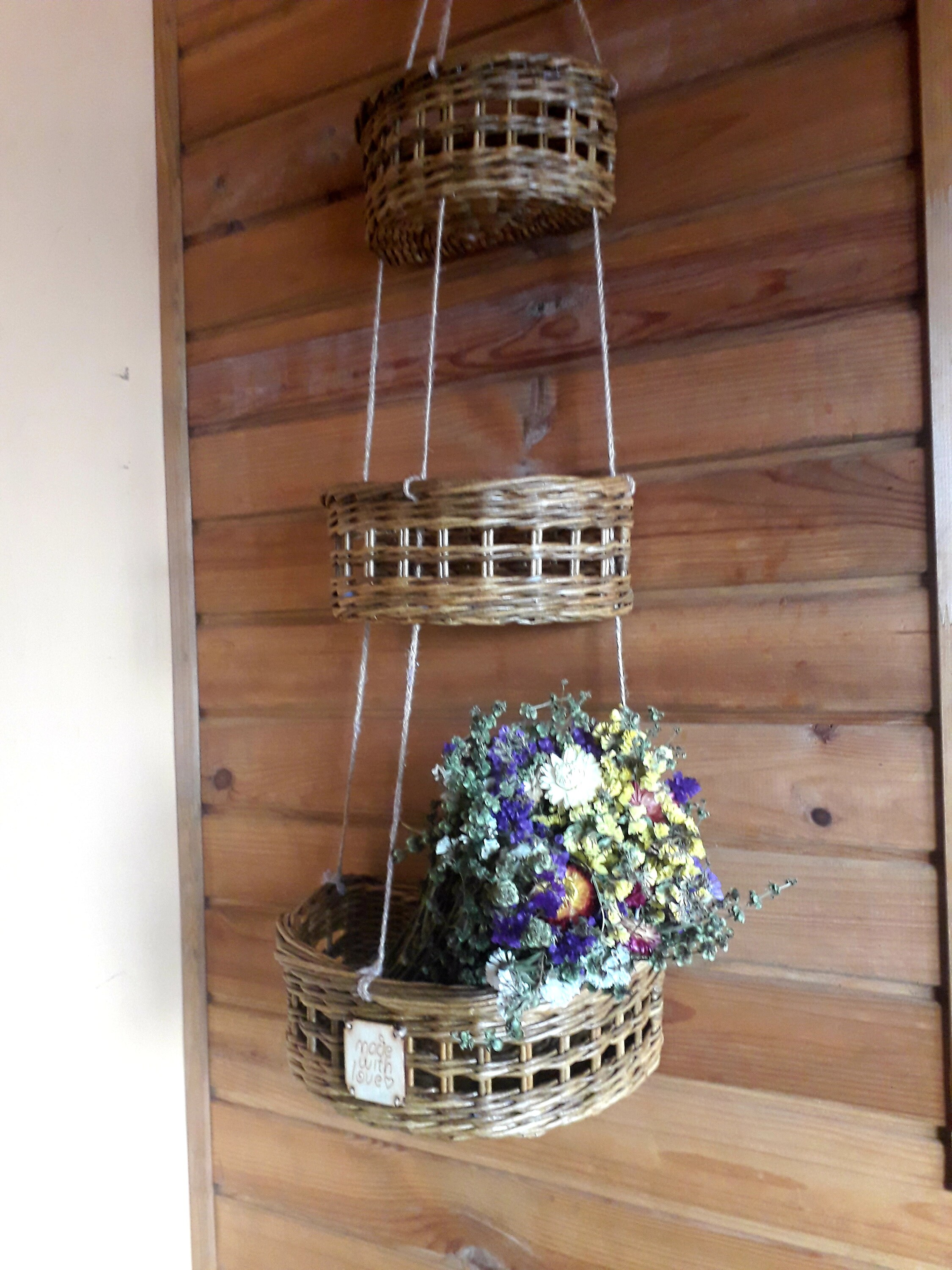 Wicker hanging baskets. Multilevel basket. Natural kitchen Etsy