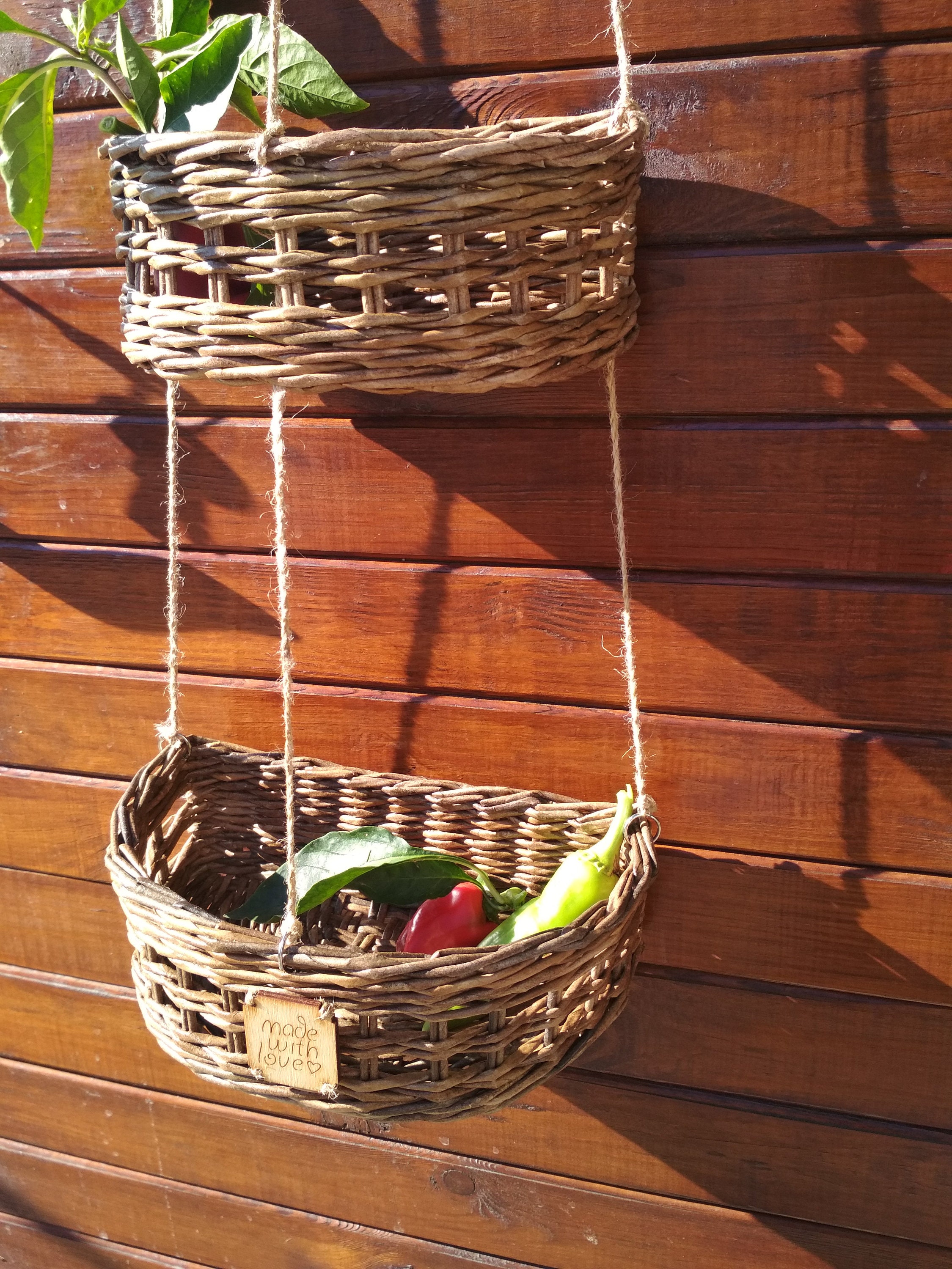 Wicker Hanging Baskets. Multilevel Basket. Natural Kitchen Etsy