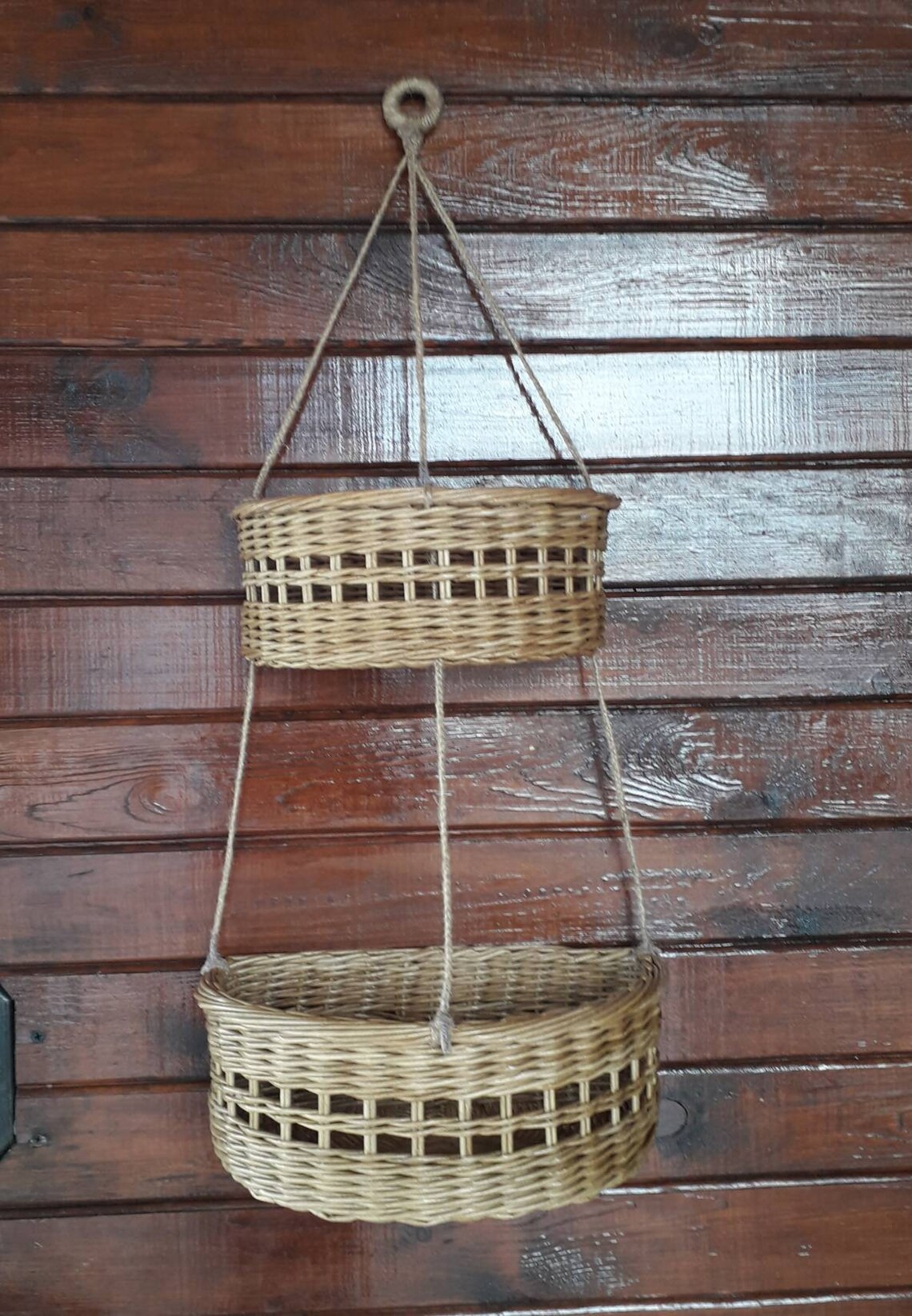 Wicker Hanging Baskets. Multilevel Basket. Natural Kitchen Etsy