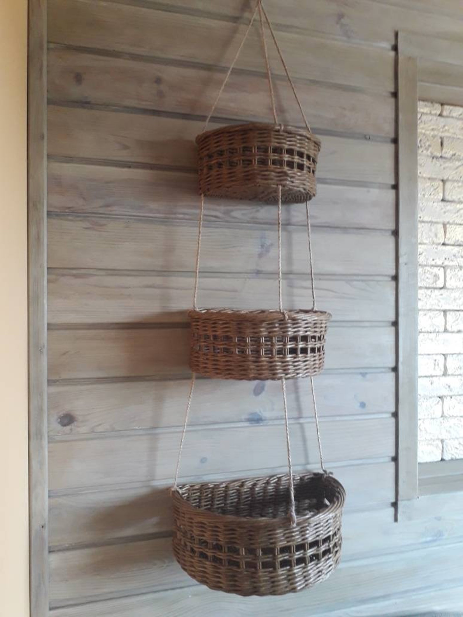 Wicker Hanging Baskets. Multilevel Basket. Natural Kitchen Etsy