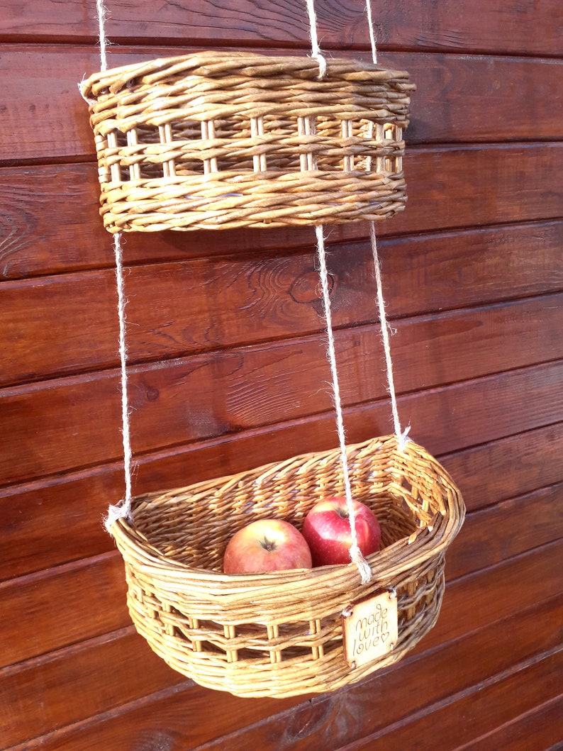 Wicker hanging baskets. Multilevel basket. Natural kitchen Etsy