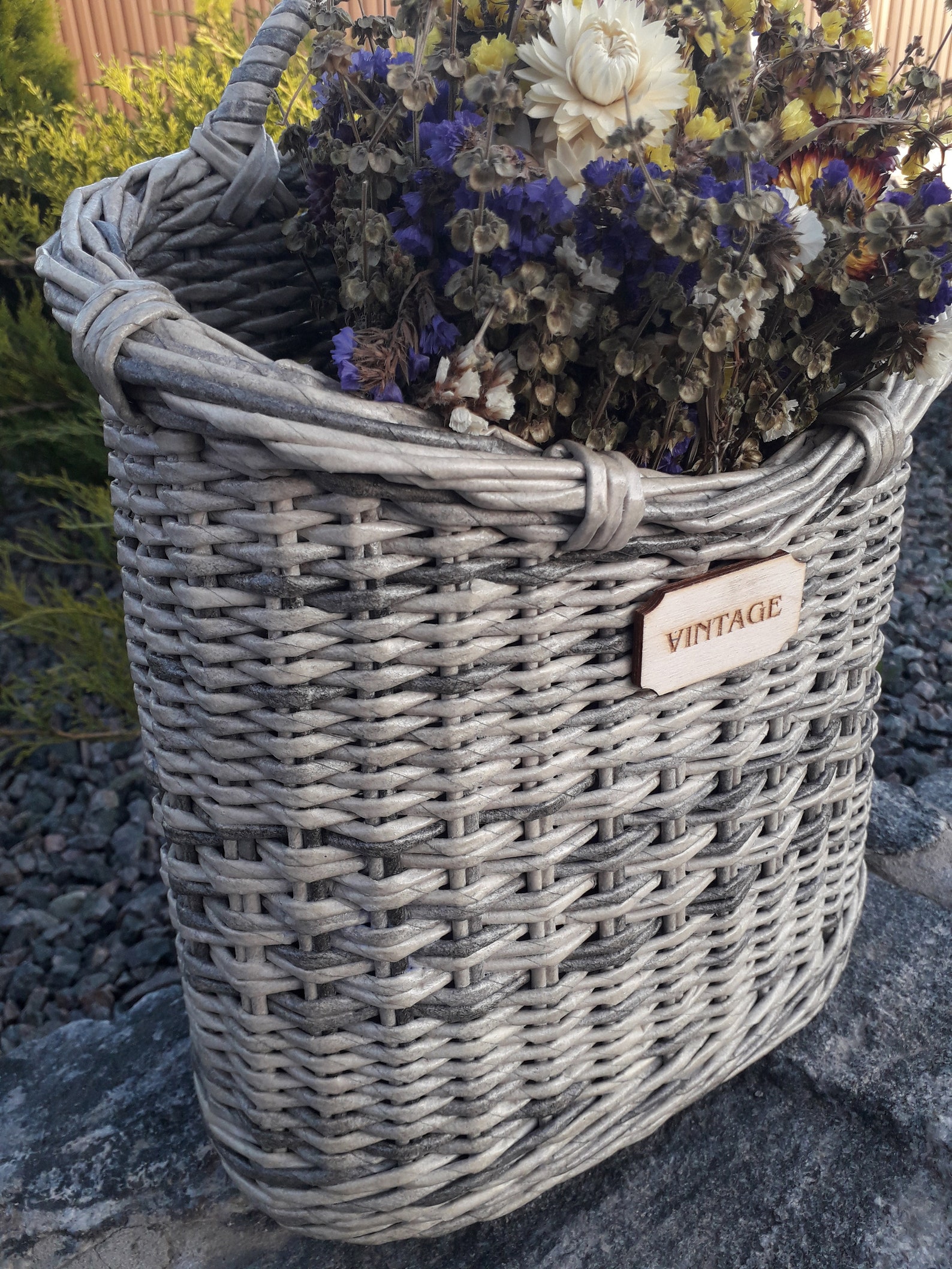 Hanging Basket Natural Color Front Yard Decor Wicker Etsy