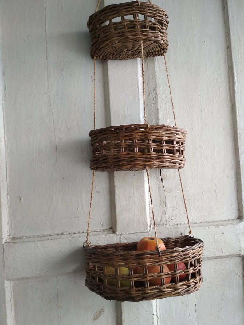 Wicker Hanging Baskets. Multilevel Basket. Natural Kitchen Etsy