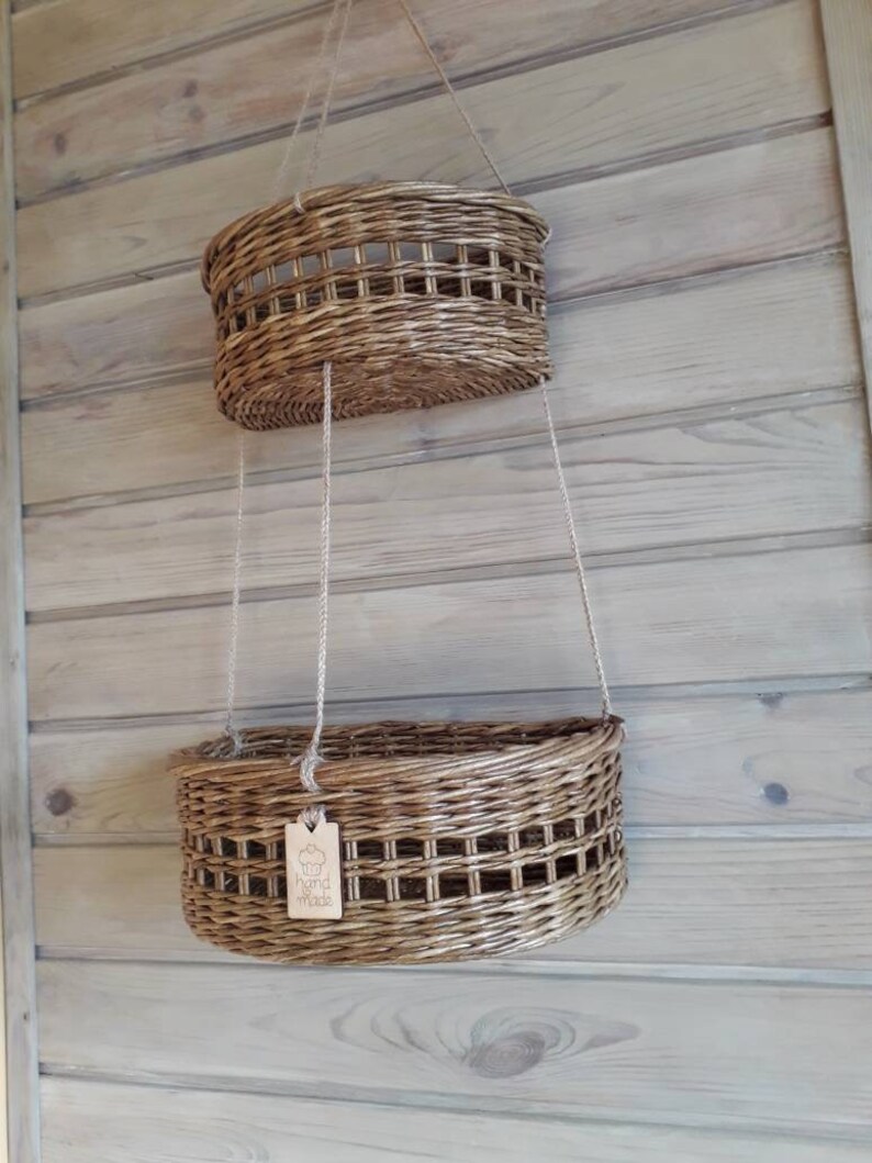 Wicker Hanging Baskets. Multilevel Basket. Natural Kitchen Etsy