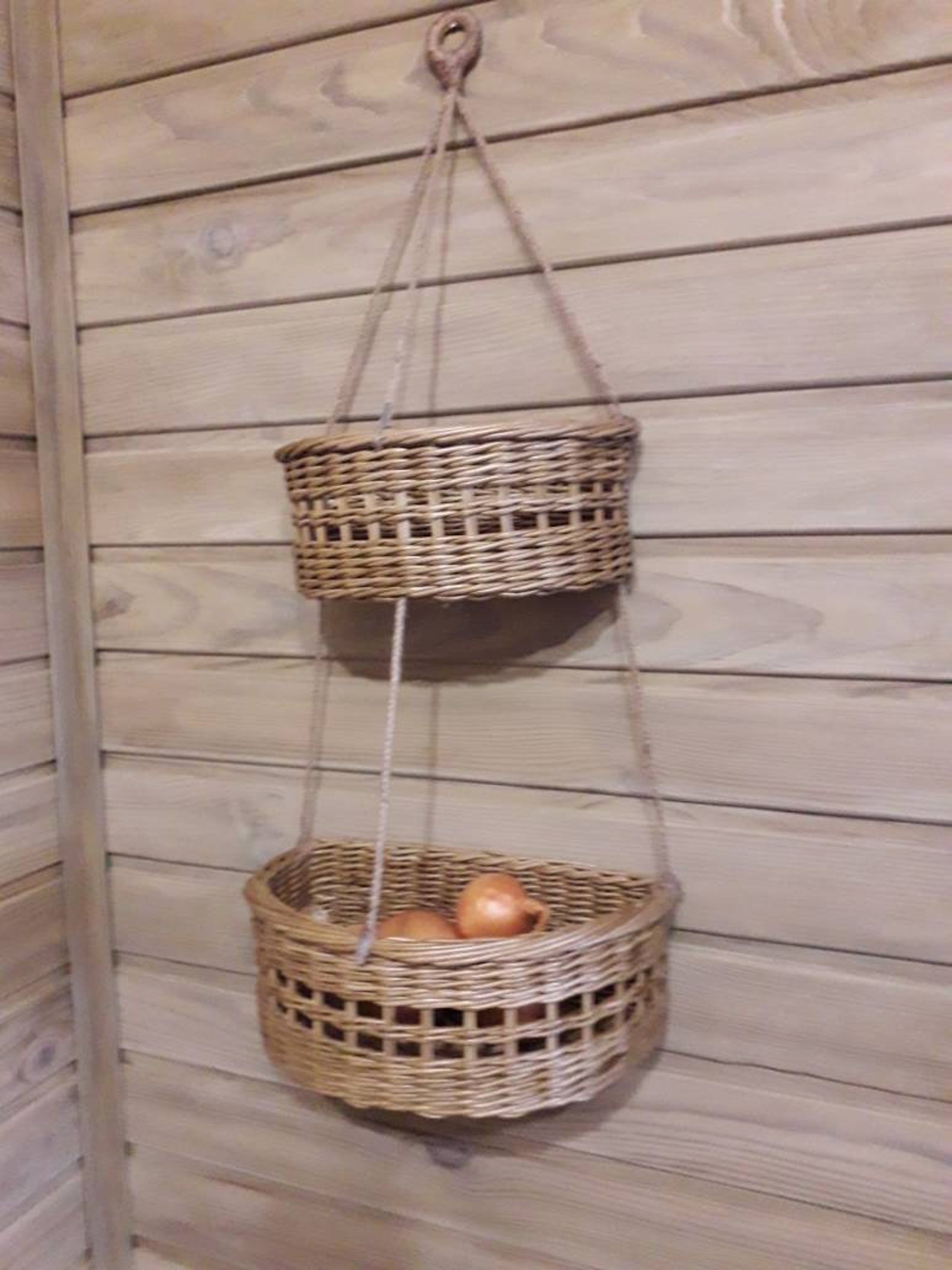 Wicker Hanging Baskets. Multilevel Basket. Natural Kitchen Etsy