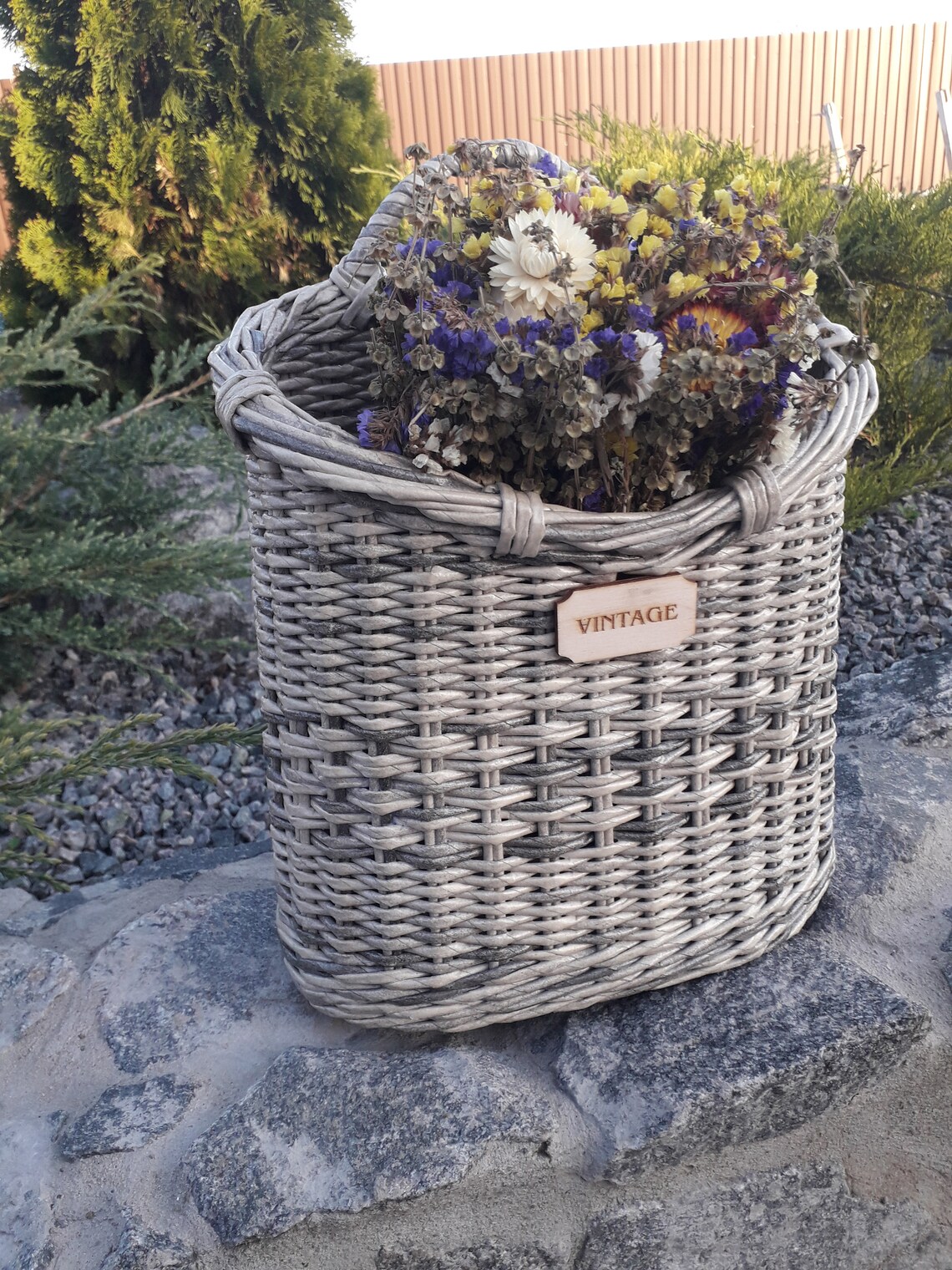 Hanging Basket Natural Color Front Yard Decor Wicker Etsy