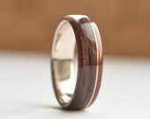 Handcrafted rosewood wood ring with copper inlay on sterling silver core. Unique wood engagement ring or a gift on 5th anniversary