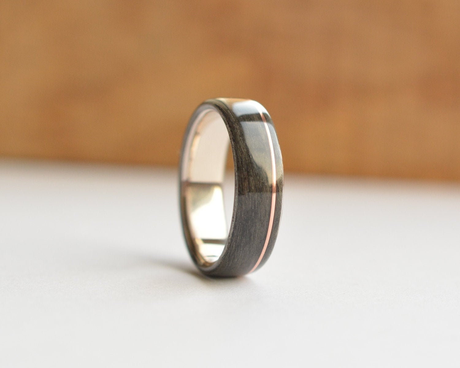 ring- hand made polished grey wooden Copper